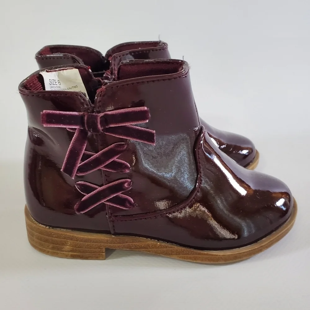 Gymboree Girls Faux Patent Leather Booties Deep Burgundy Size 6